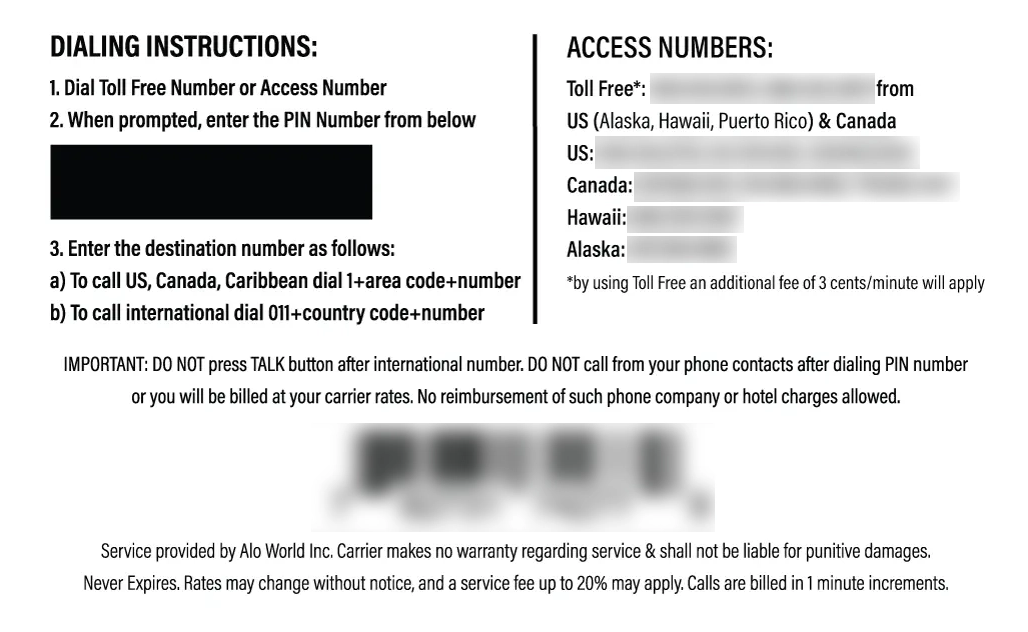 Nalotel Namibia Calling Card Instructions
